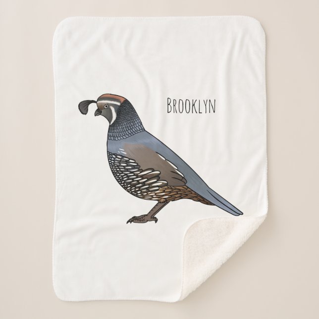 California quail bird cartoon illustration sherpa blanket (Front)