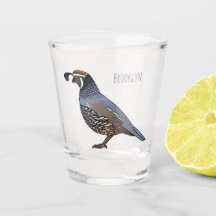 California quail bird cartoon illustration shot glass