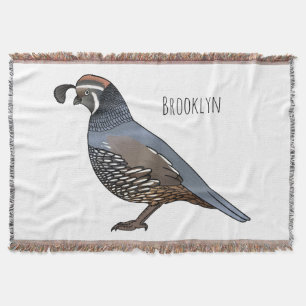 California quail bird cartoon illustration  throw blanket