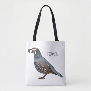 California quail bird cartoon illustration tote bag