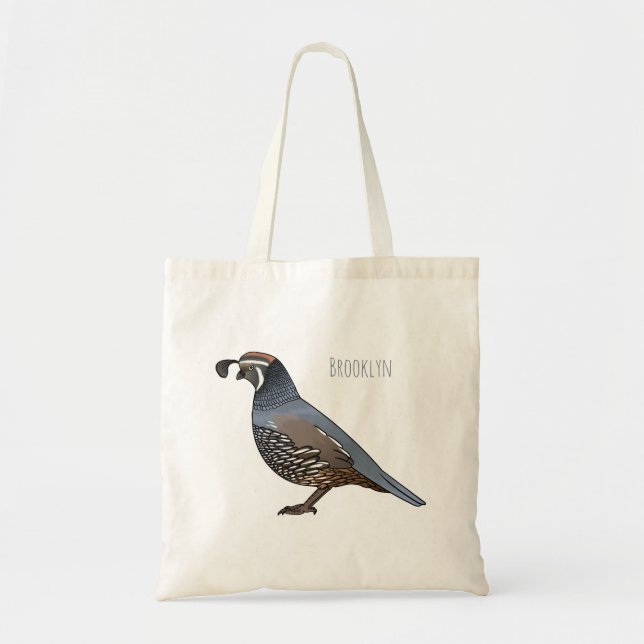 California quail bird cartoon illustration tote bag (Front)