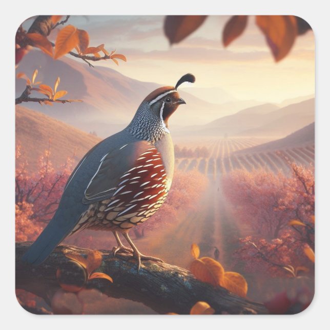 California Quail Birds Wildlife Nature Art Square Sticker (Front)