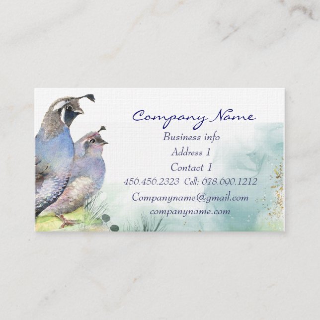 California Quail Business Card Bird Nature (Front)