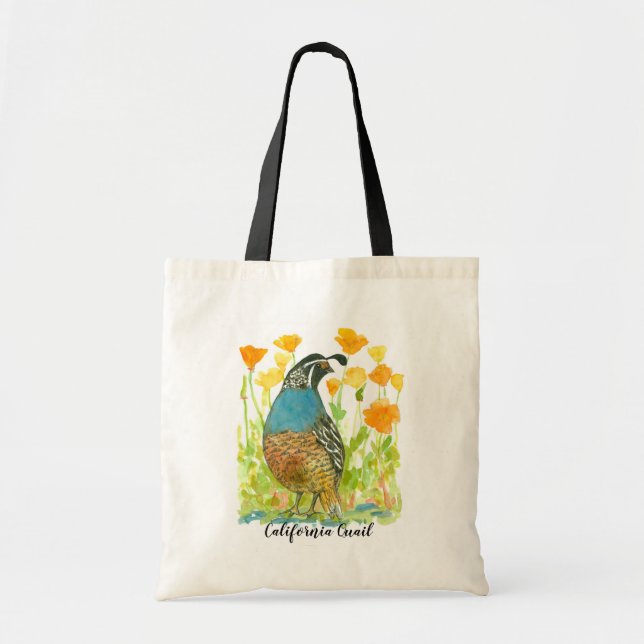 California Quail Poppy Flowers State Symbols Tote Bag (Front)