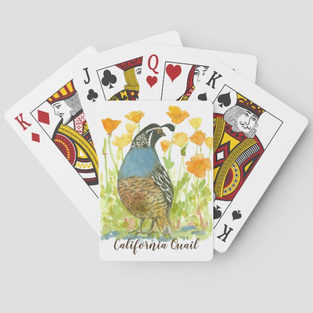 California Quail State Bird Poppy Flowers Playing Cards (Back)