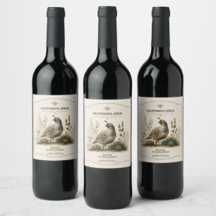 California Quail – Vintage Wildlife Watercolor Art Wine Label