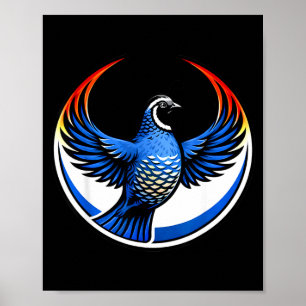 California Quail Wings Up Blue Circle Emblem T-shi Poster
