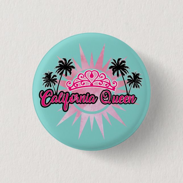 California Queen Sun Flowers Ocean Palm Trees 3 Cm Round Badge (Front)