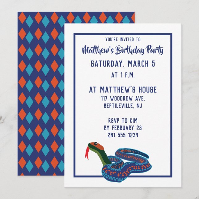 California Red Sided Garter Snake Birthday Party Invitation (Front/Back)
