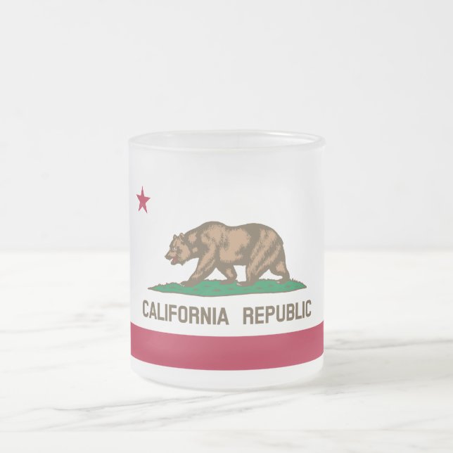 California Republic Bear Flag: Cali Golden State Frosted Glass Coffee Mug (Center)