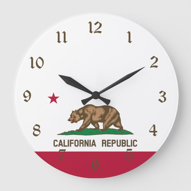California Republic Bear Flag: Cali Golden State Large Clock (Front)
