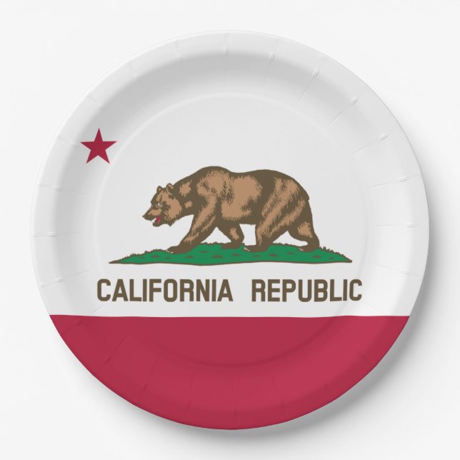 California Republic Bear Flag: Cali Golden State Paper Plate (Front)