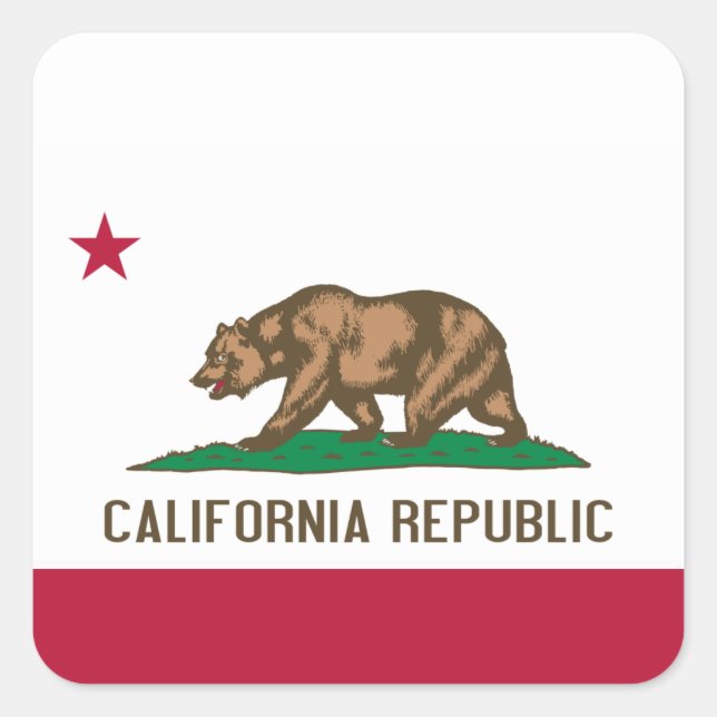 California Republic Bear Flag: Cali Golden State Square Sticker (Front)