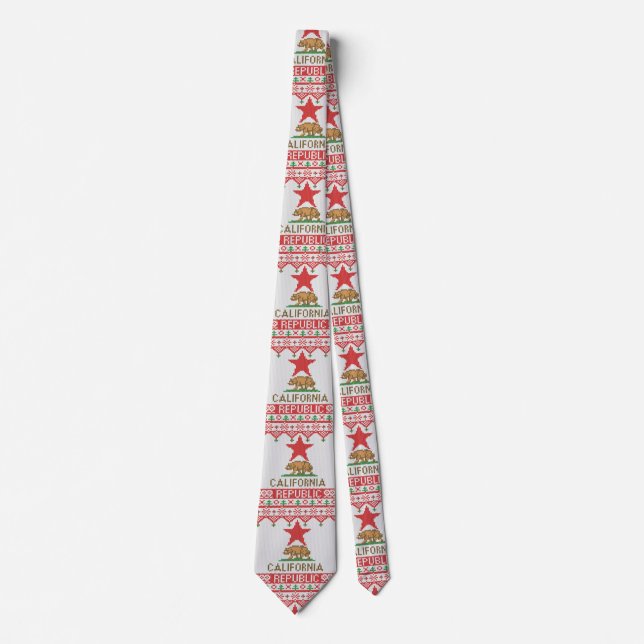 California Republic Bear on Christmas Ugly Sweater Tie (Front)