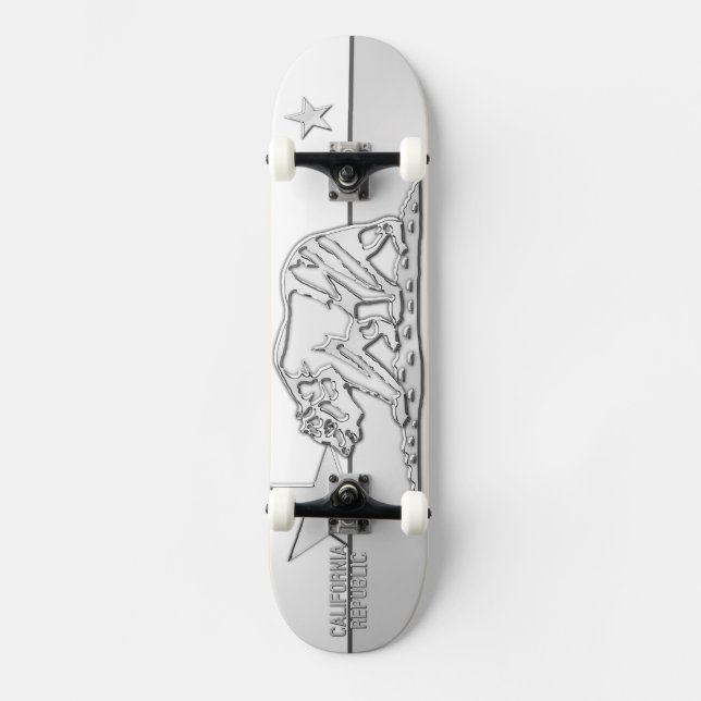CALIFORNIA REPUBLIC Chrome on White Fitted Designs Skateboard (Front)