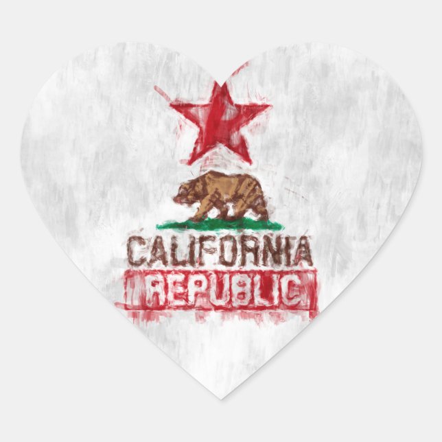 California Republic Flag Bear in Paint Style Decor Heart Sticker (Front)