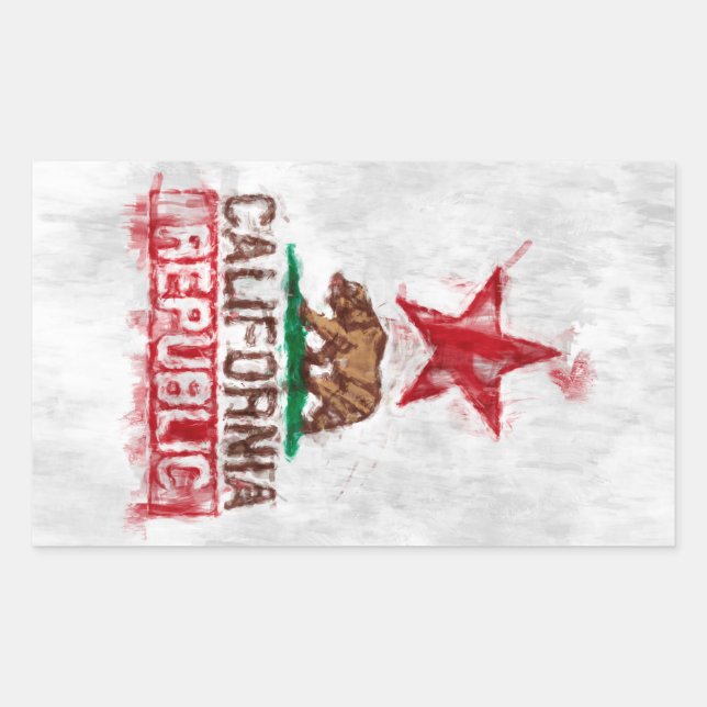 California Republic Flag Bear in Paint Style Decor Rectangular Sticker (Front)