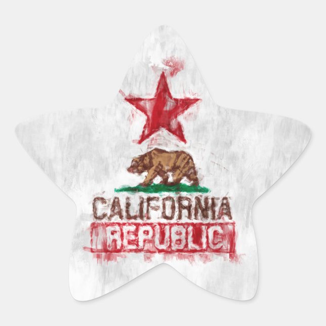 California Republic Flag Bear in Paint Style Decor Star Sticker (Front)