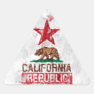 California Republic Flag Bear in Paint Style Decor Triangle Sticker