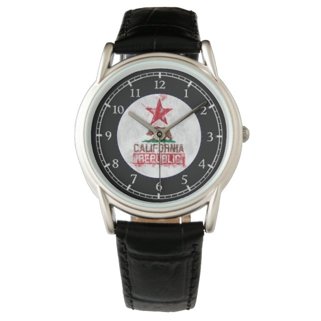 California Republic Flag Bear in Paint Style Dial Watch (Front)