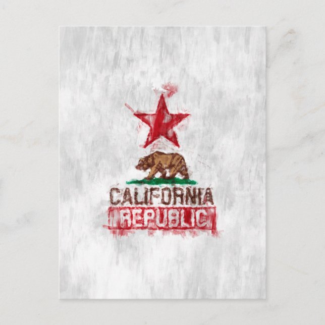 California Republic Flag Bear in Painterly Decor Postcard (Front)