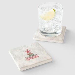 California Republic Flag Bear in Painterly Decor Stone Coaster