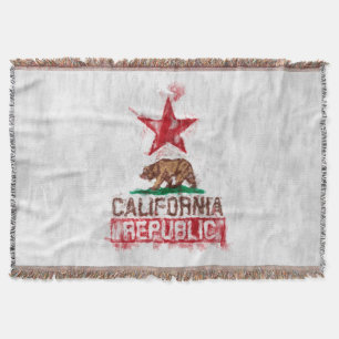California Republic Flag Bear in Painterly Decor Throw Blanket