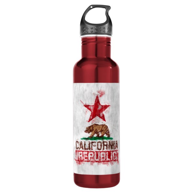 California Republic Flag Bear in Painterly Style 710 Ml Water Bottle (Front)