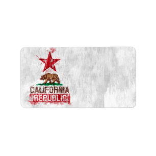 California Republic Flag Bear in Painterly Style Label
