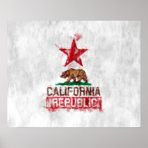 California Republic Flag Bear in Painterly Style Poster