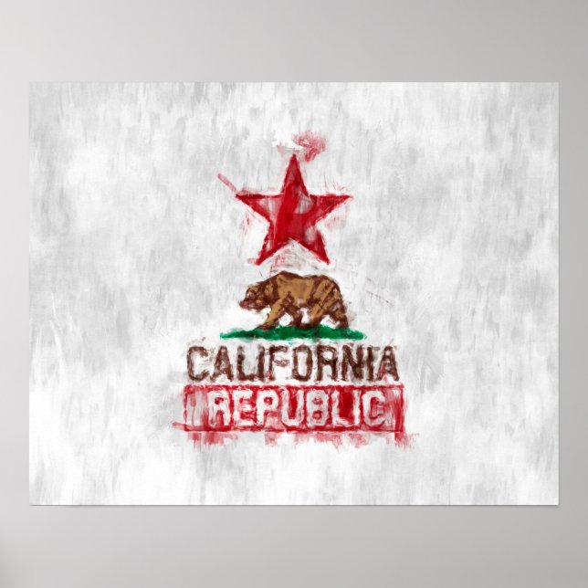 California Republic Flag Bear in Painterly Style Poster (Front)