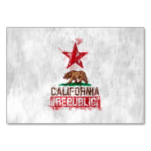 California Republic Flag Bear in Painterly Style Table Number