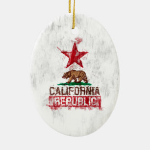 California Republic Flag Bear Painting Style Decor Ceramic Tree Decoration