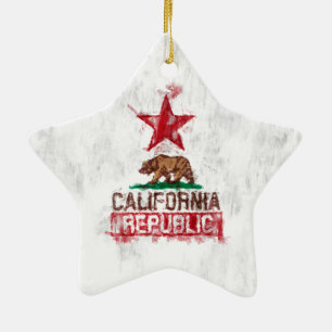 California Republic Flag Bear Painting Style Decor Ceramic Tree Decoration