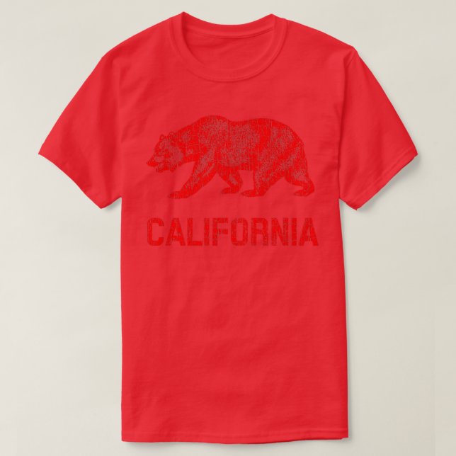 California Republic Flag Distressed Bear  T-Shirt (Design Front)