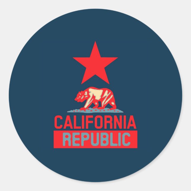 California Republic in Stylish Red and Blue Classic Round Sticker (Front)