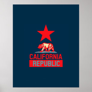 California Republic in Stylish Red and Blue Poster