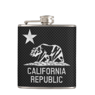 California Republic on Carbon Fibre Print Hip Flask