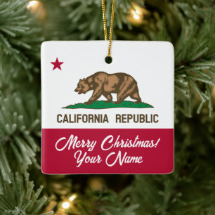California Republic state flag custom Christmas Ceramic Ornament