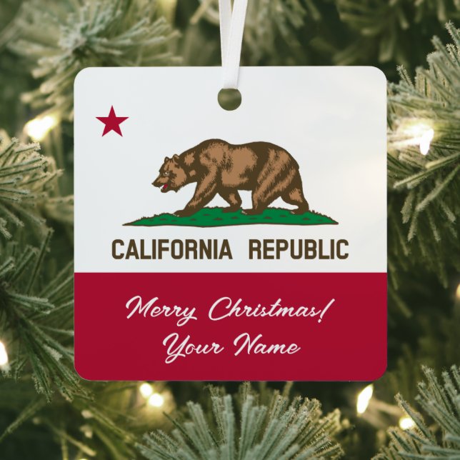 California Republic state flag custom Christmas Metal Tree Decoration (Insitu)