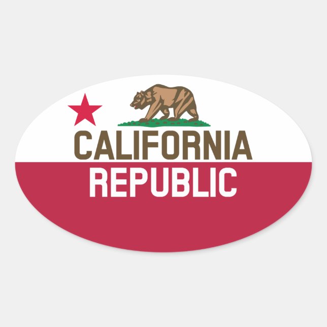 CALIFORNIA REPUBLIC State Flag Fitted Designs Oval Sticker (Front)