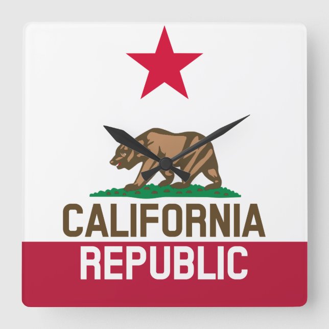 CALIFORNIA REPUBLIC State Flag Fitted Designs Square Wall Clock (Front)