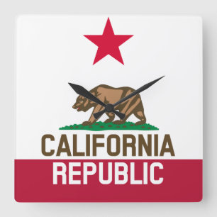 CALIFORNIA REPUBLIC State Flag Fitted Designs Square Wall Clock