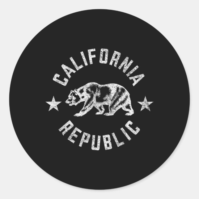 California Republic State Flag Grizzly Bear Classic Round Sticker (Front)