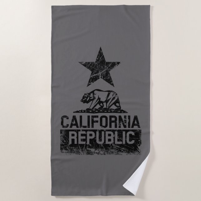 CALIFORNIA REPUBLIC State Flag Grunge Style on a Beach Towel (Front)