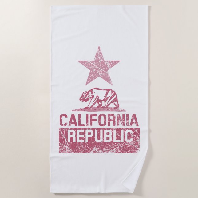 CALIFORNIA REPUBLIC State Flag Grunge Style on a Beach Towel (Front)