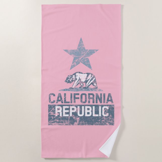 CALIFORNIA REPUBLIC State Flag Grunge Style on a Beach Towel (Front)