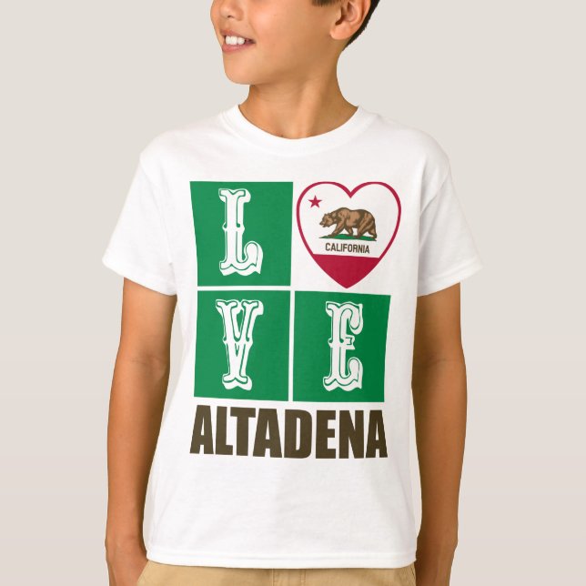 California Republic State Flag Heart Altadena T-Shirt (Front)