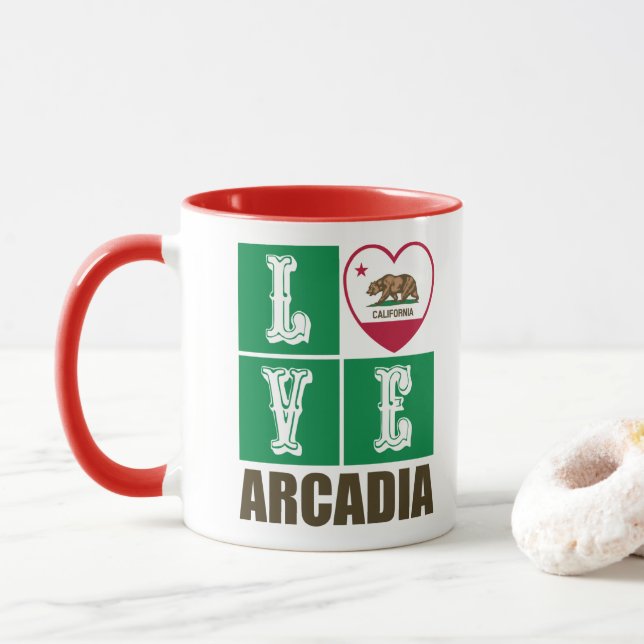 California Republic State Flag Heart Arcadia Mug (With Donut)
