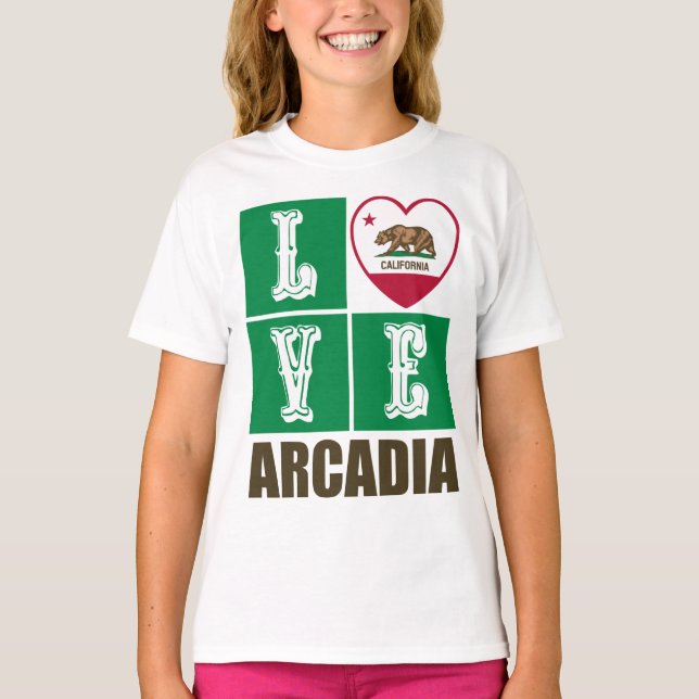 California Republic State Flag Heart Arcadia T-Shirt (Front)